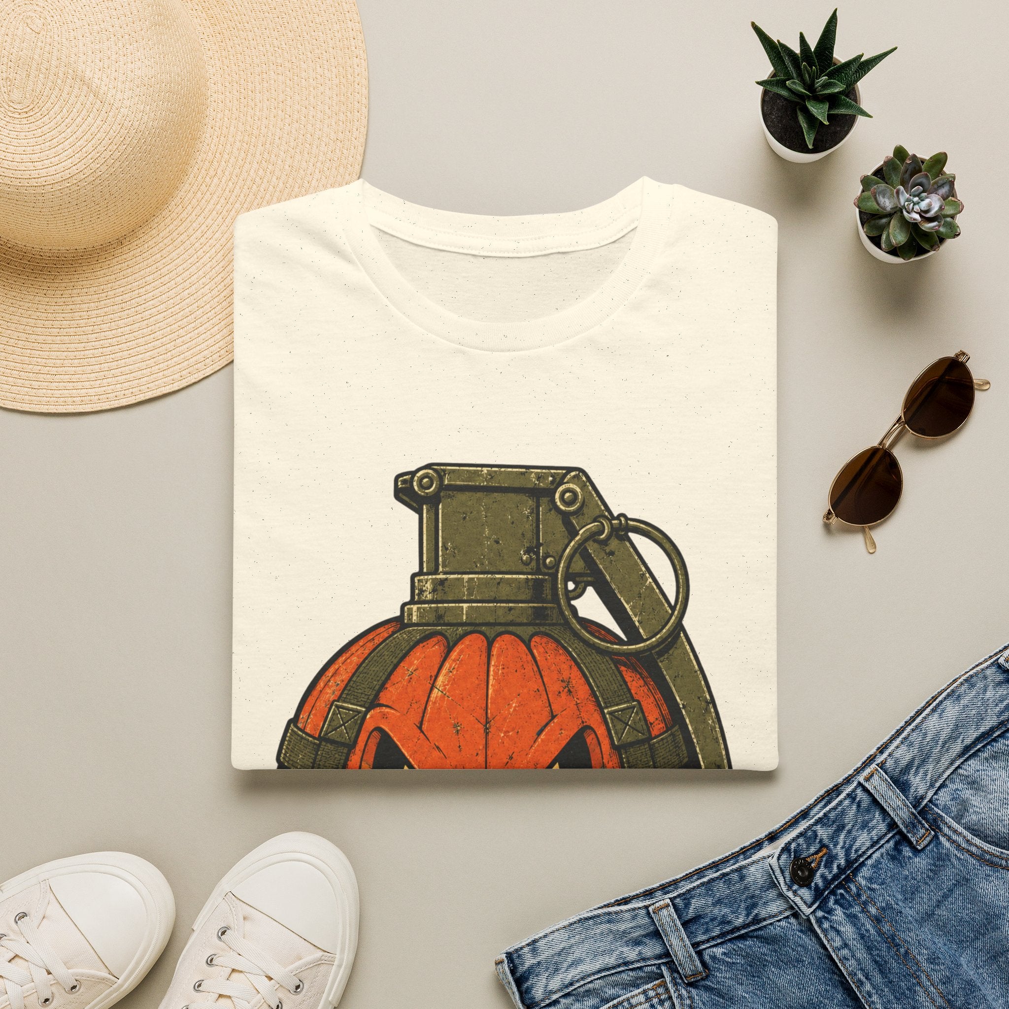 Pumpkin Grenade – Spooky Military Halloween T-Shirt, Jack-O'-Lantern Graphic Tee