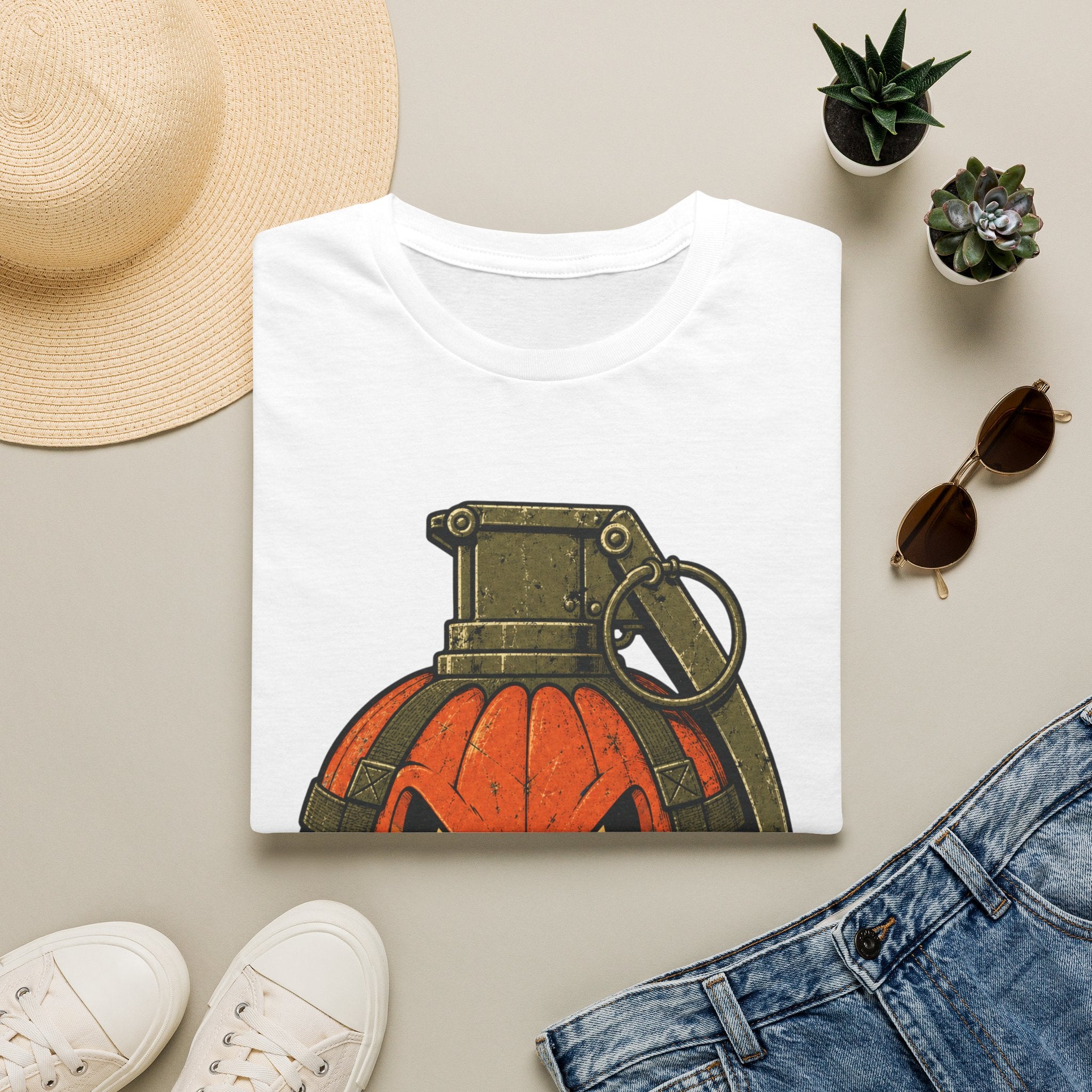 Pumpkin Grenade – Spooky Military Halloween T-Shirt, Jack-O'-Lantern Graphic Tee