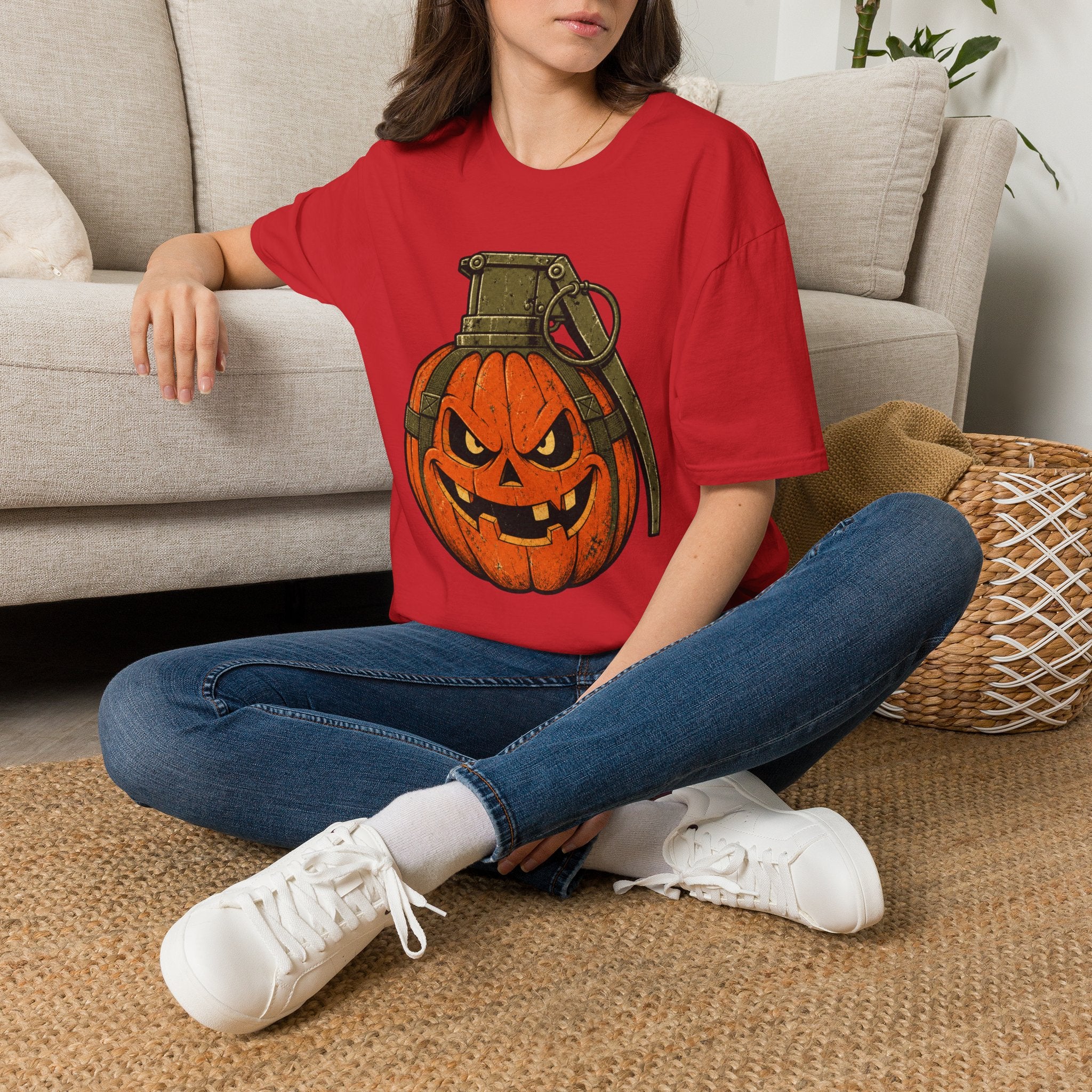 Pumpkin Grenade – Spooky Military Halloween T-Shirt, Jack-O'-Lantern Graphic Tee