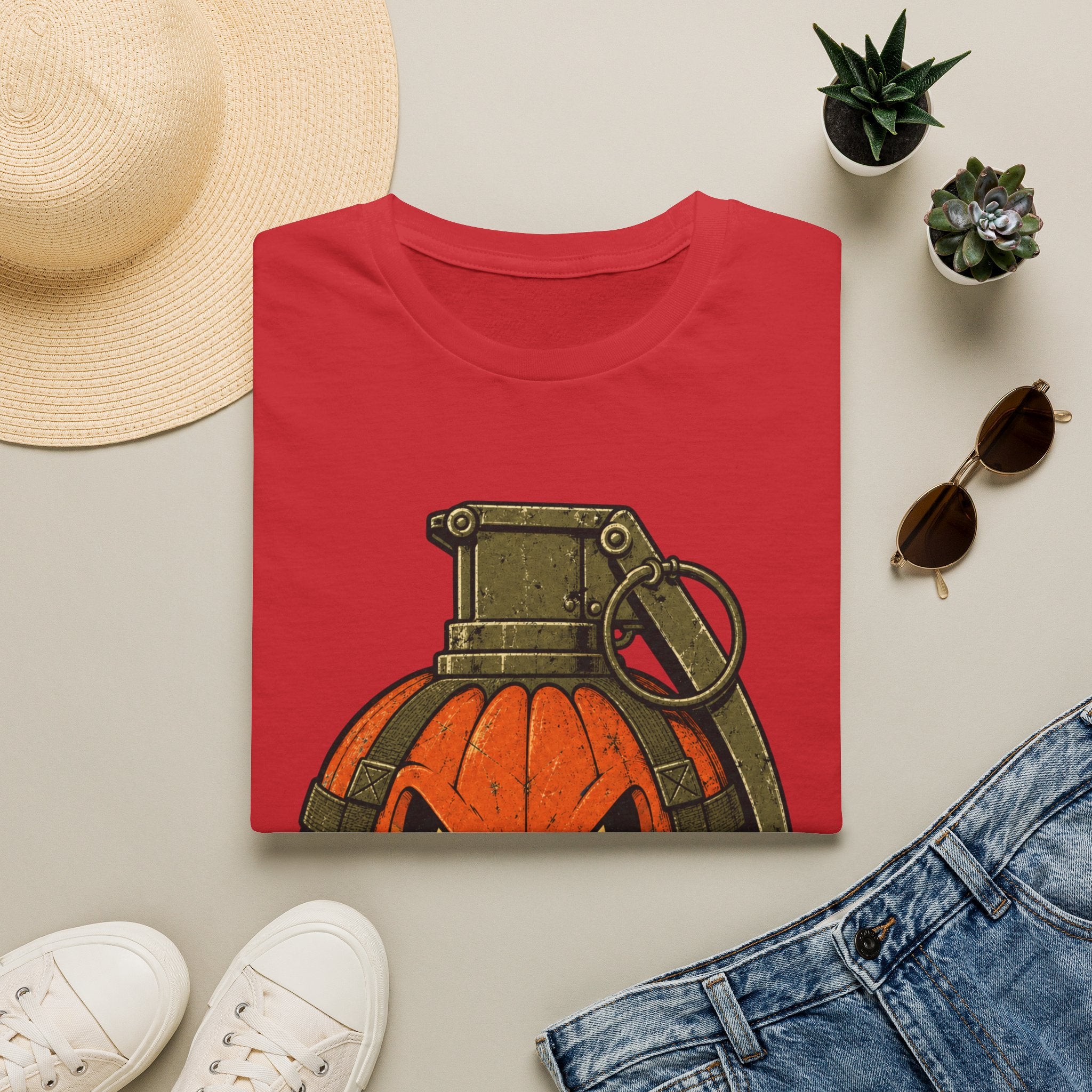 Pumpkin Grenade – Spooky Military Halloween T-Shirt, Jack-O'-Lantern Graphic Tee