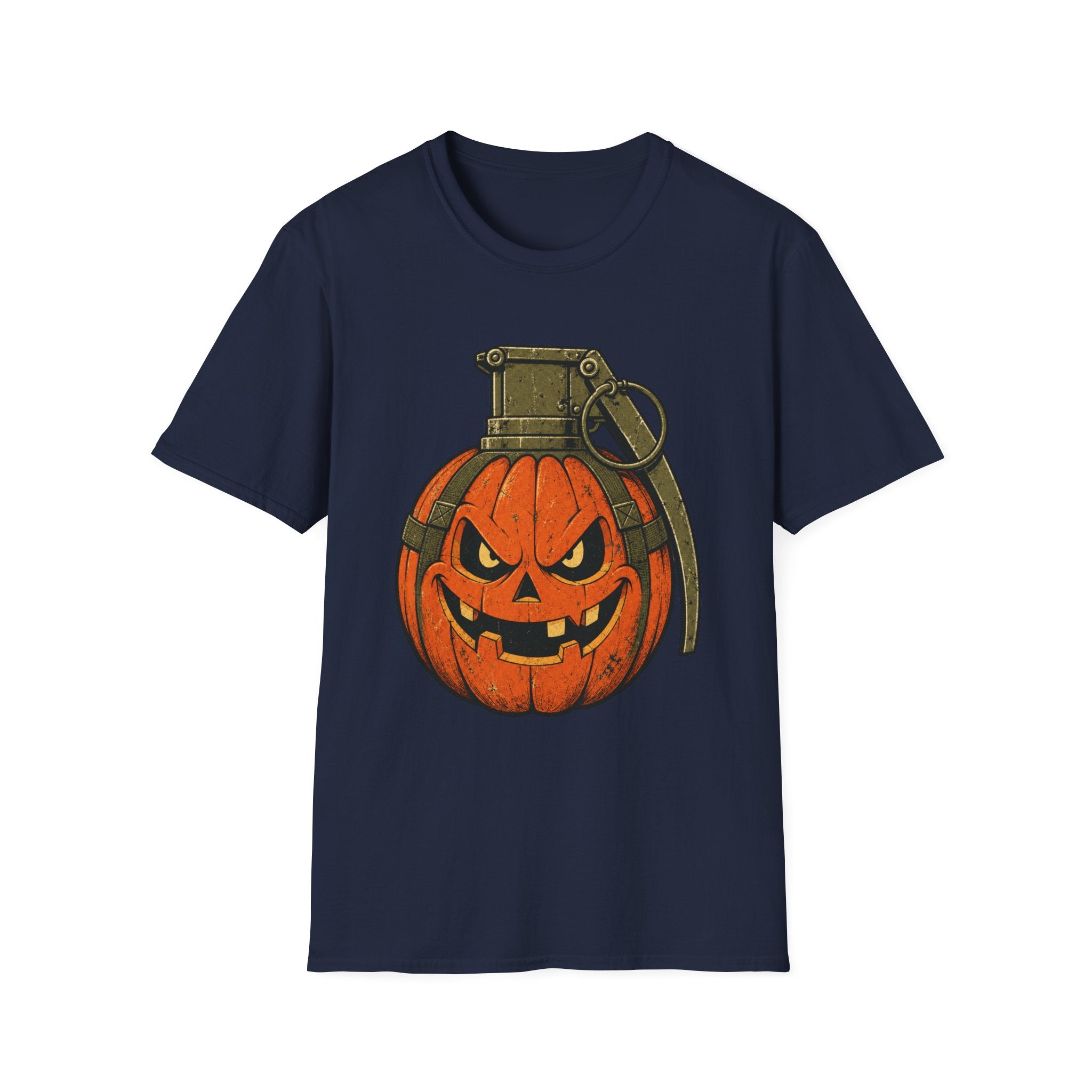 Pumpkin Grenade – Spooky Military Halloween T-Shirt, Jack-O'-Lantern Graphic Tee