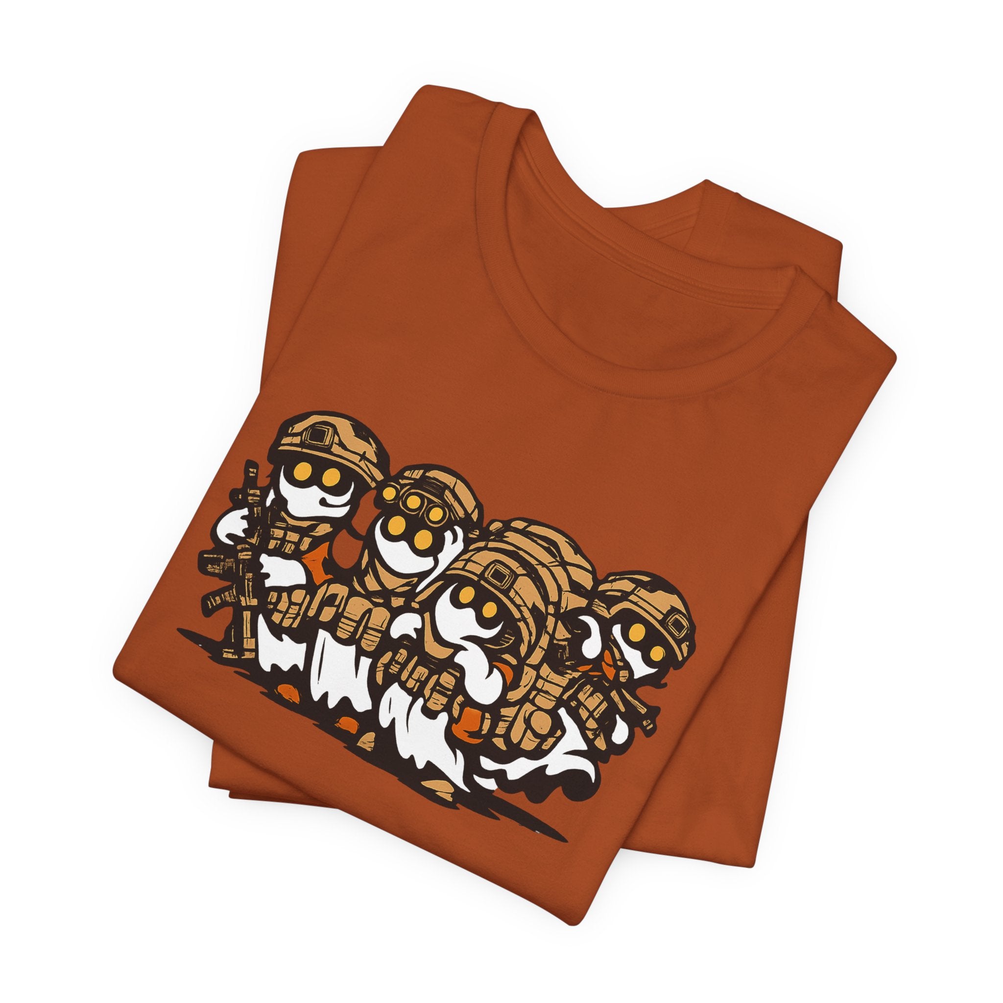 Tactical Ghost Squad – Funny Military Cartoon T-Shirt & Halloween Veteran Tee