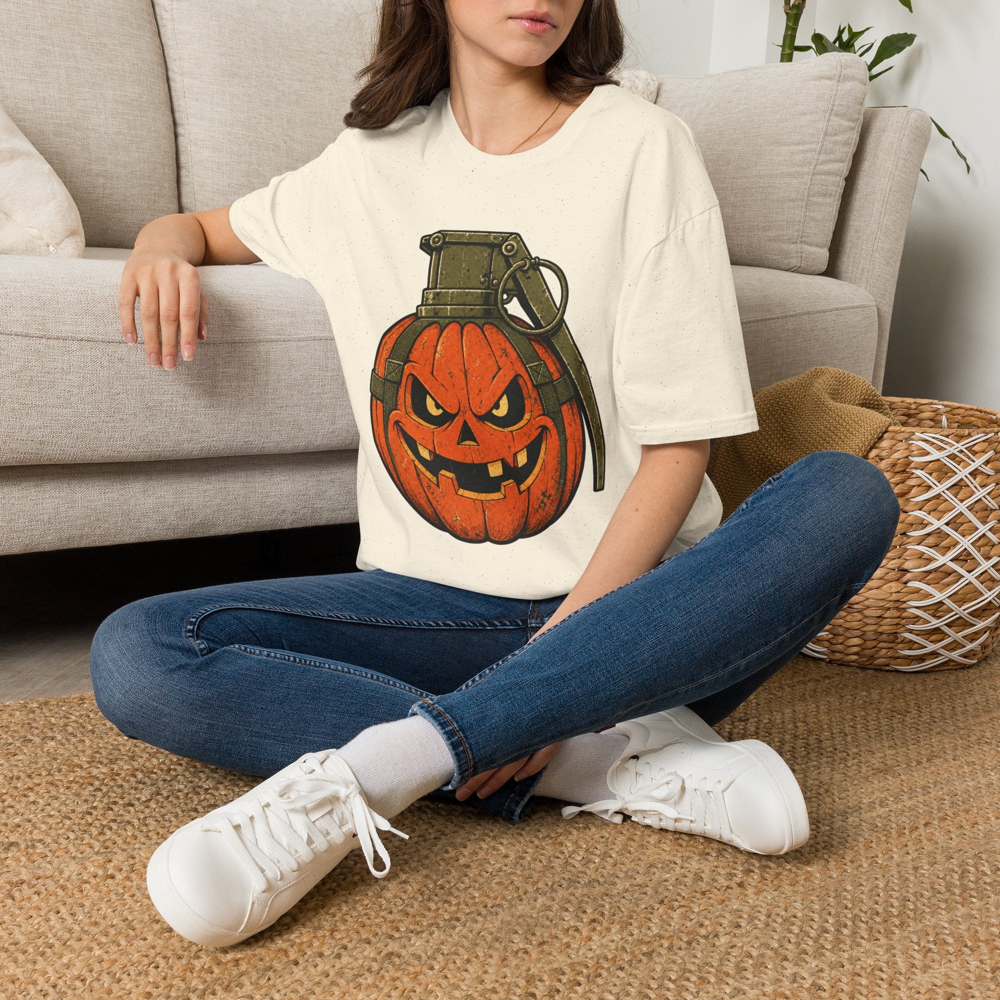 Pumpkin Grenade – Spooky Military Halloween T-Shirt, Jack-O'-Lantern Graphic Tee