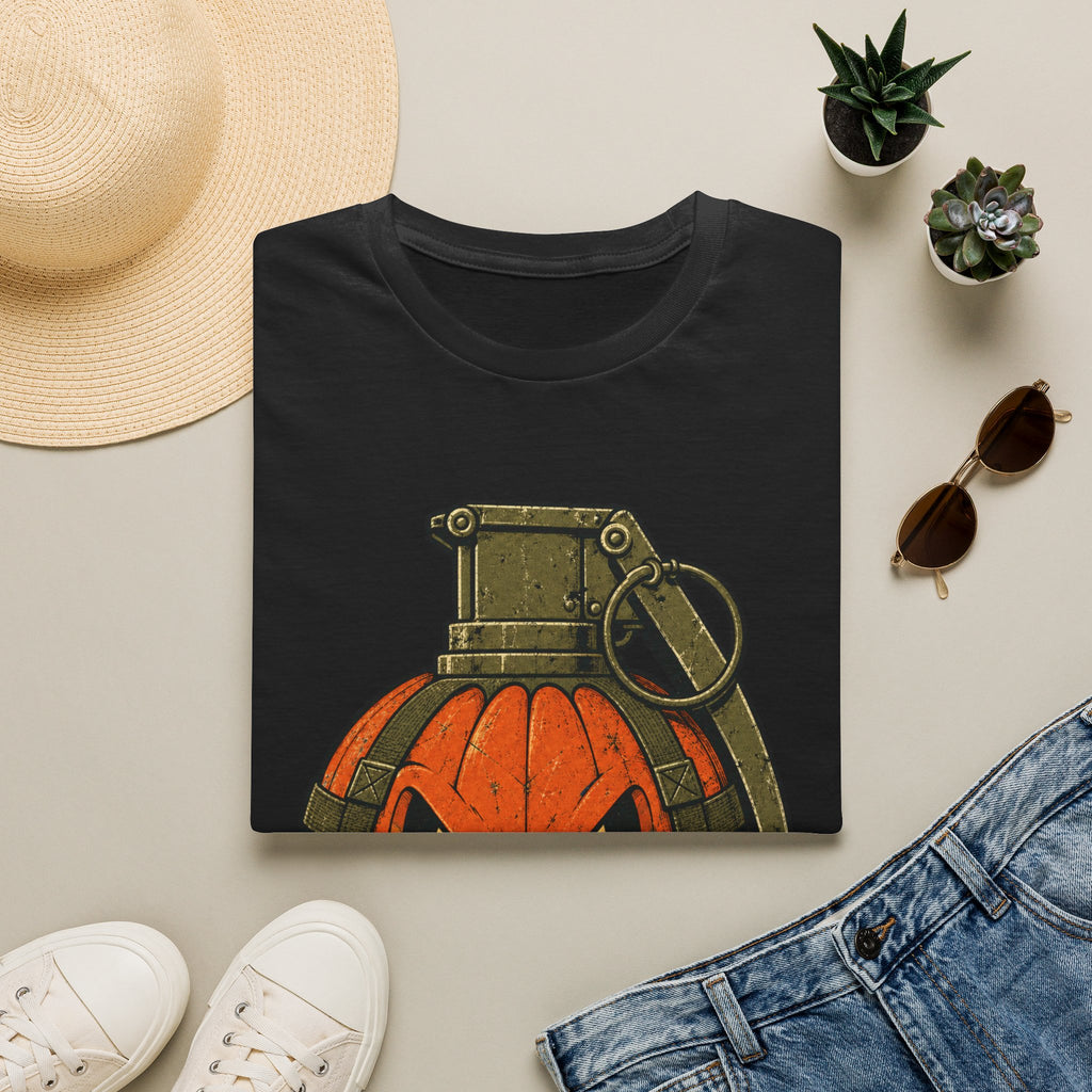 Pumpkin Grenade – Spooky Military Halloween T-Shirt, Jack-O'-Lantern Graphic Tee