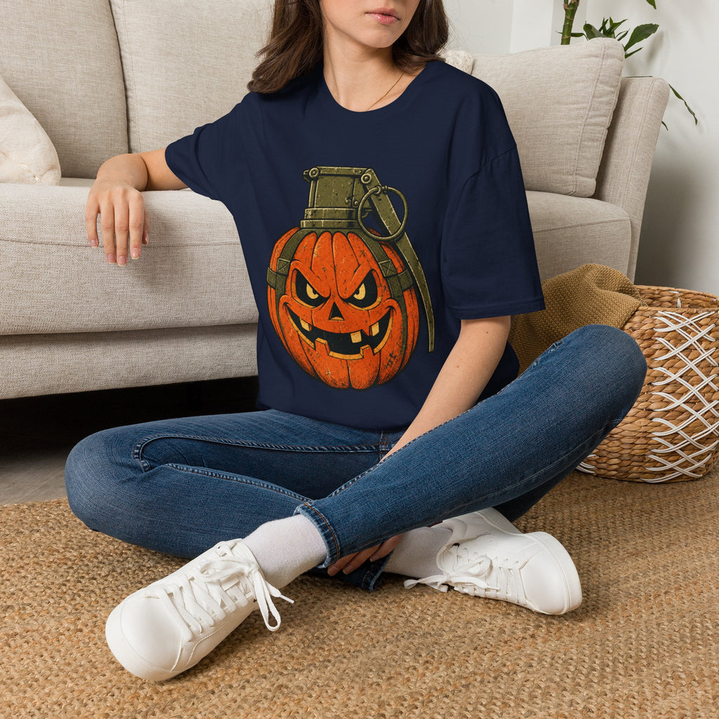 Pumpkin Grenade – Spooky Military Halloween T-Shirt, Jack-O'-Lantern Graphic Tee