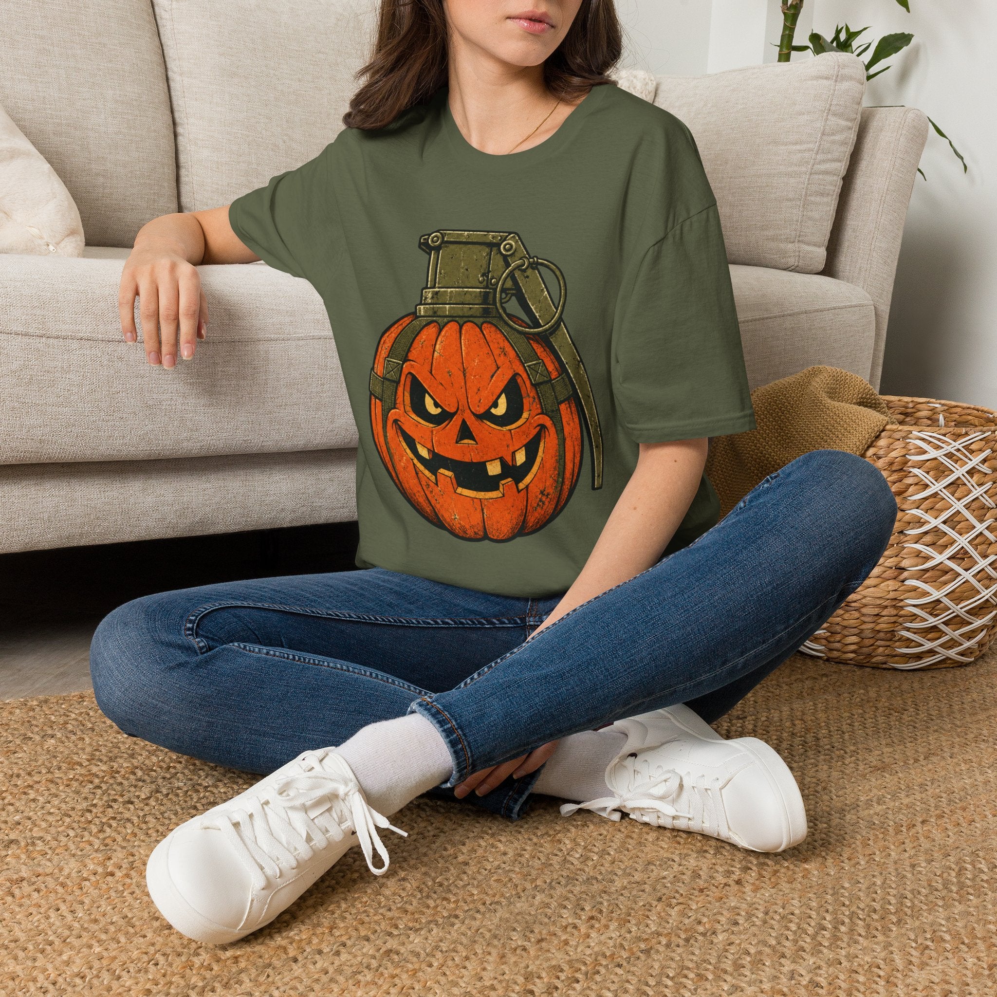 Pumpkin Grenade – Spooky Military Halloween T-Shirt, Jack-O'-Lantern Graphic Tee