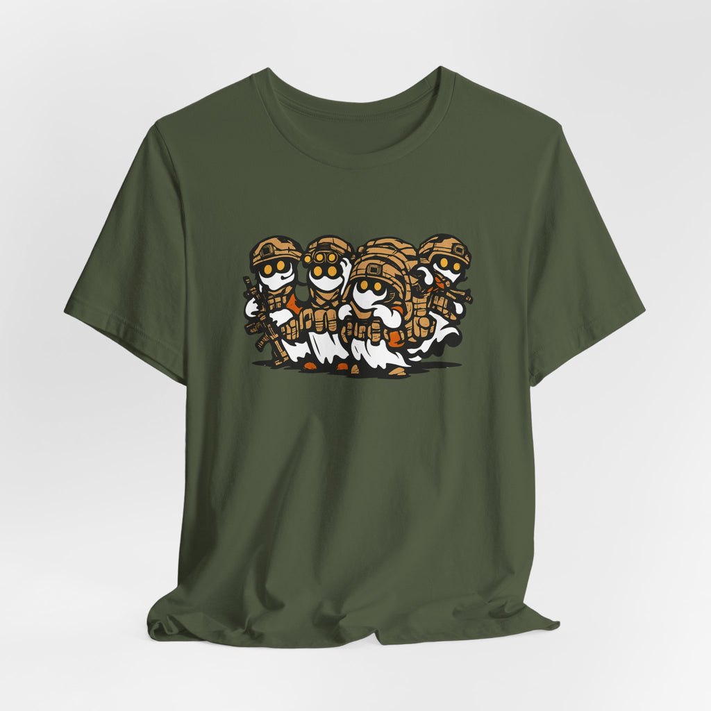 Tactical Ghost Squad – Funny Military Cartoon T-Shirt & Halloween Veteran Tee