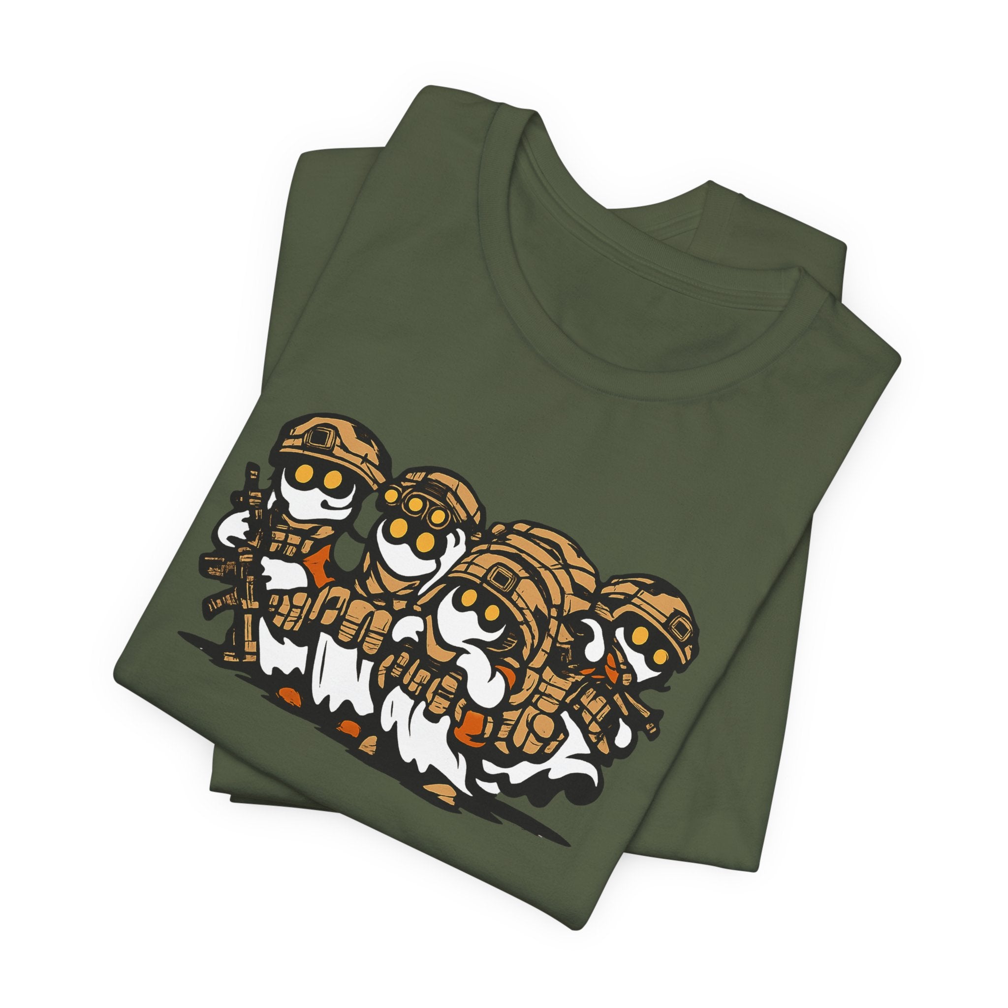 Tactical Ghost Squad – Funny Military Cartoon T-Shirt & Halloween Veteran Tee