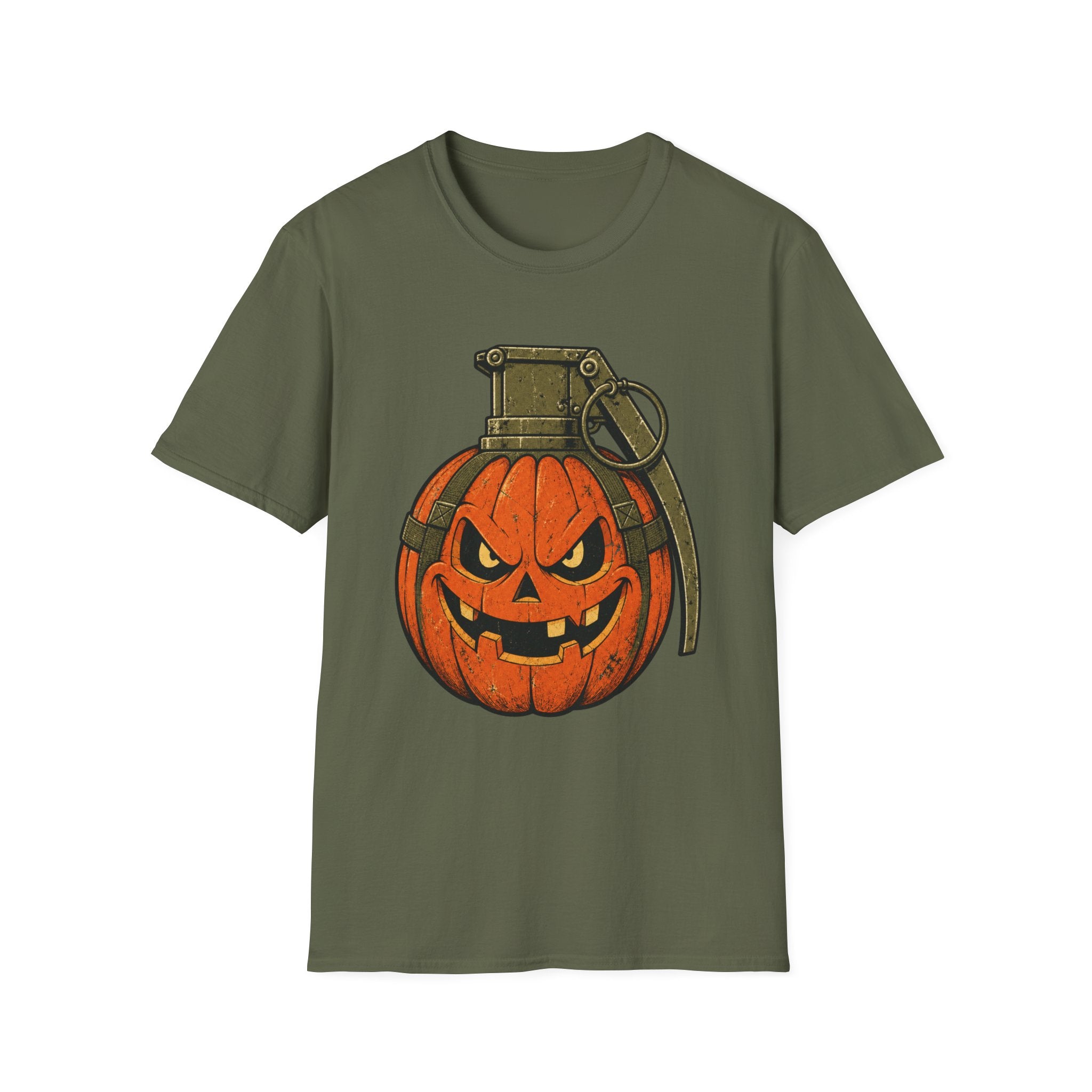 Pumpkin Grenade – Spooky Military Halloween T-Shirt, Jack-O'-Lantern Graphic Tee