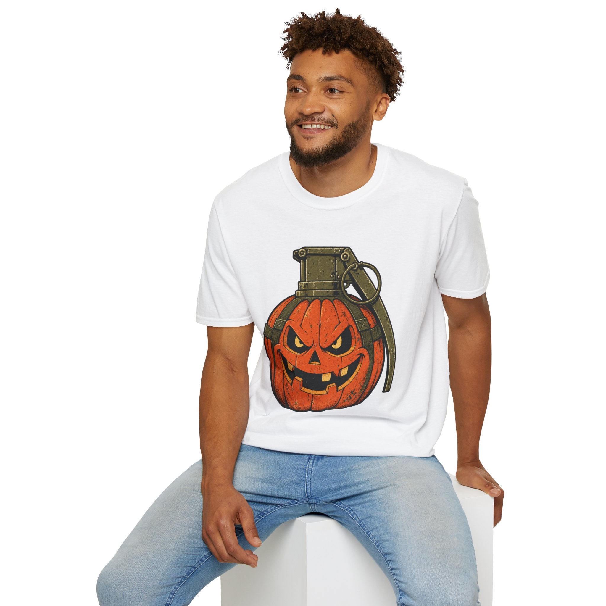 Pumpkin Grenade – Spooky Military Halloween T-Shirt, Jack-O'-Lantern Graphic Tee