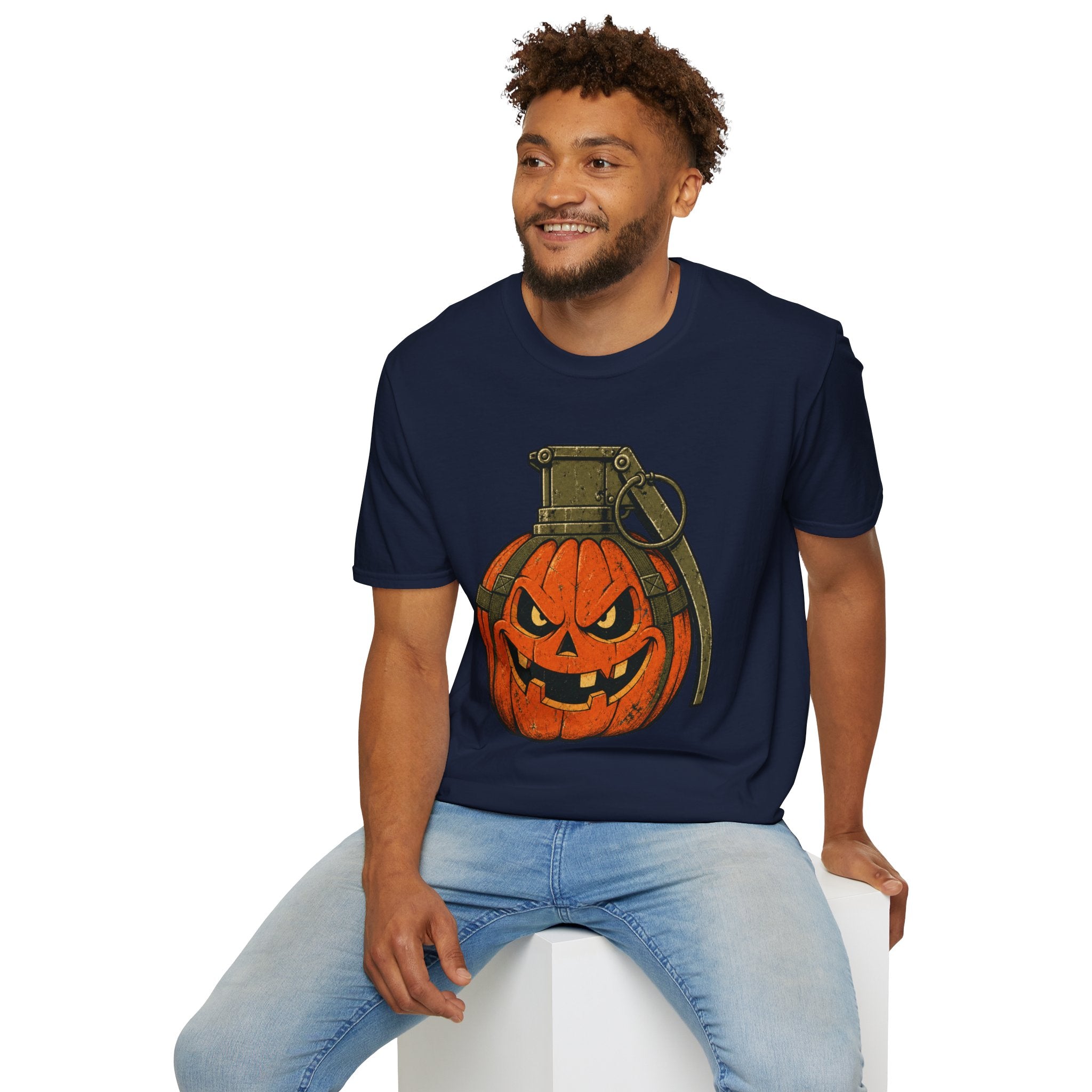 Pumpkin Grenade – Spooky Military Halloween T-Shirt, Jack-O'-Lantern Graphic Tee