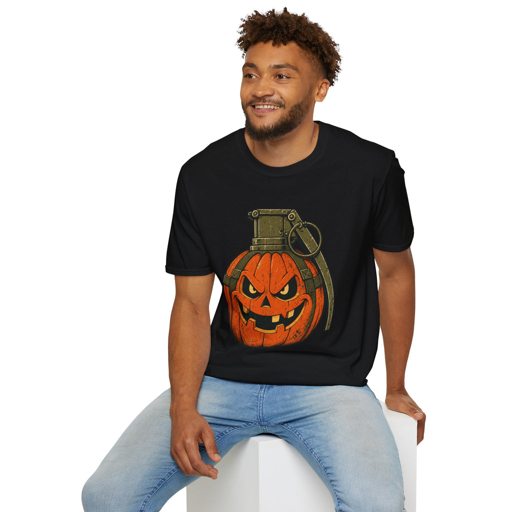 Pumpkin Grenade – Spooky Military Halloween T-Shirt, Jack-O'-Lantern Graphic Tee