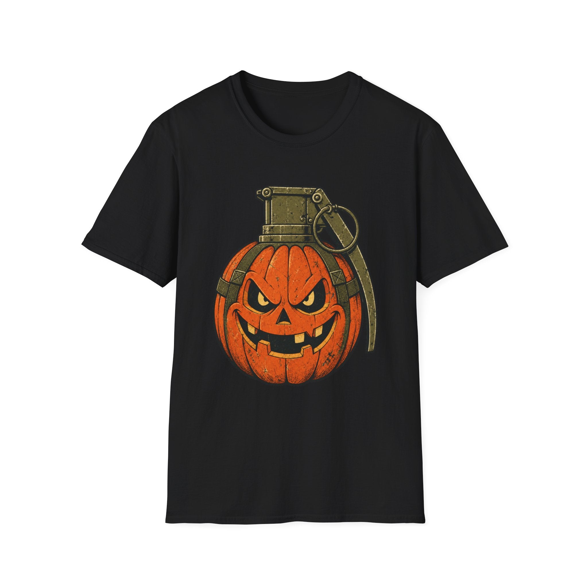 Pumpkin Grenade – Spooky Military Halloween T-Shirt, Jack-O'-Lantern Graphic Tee