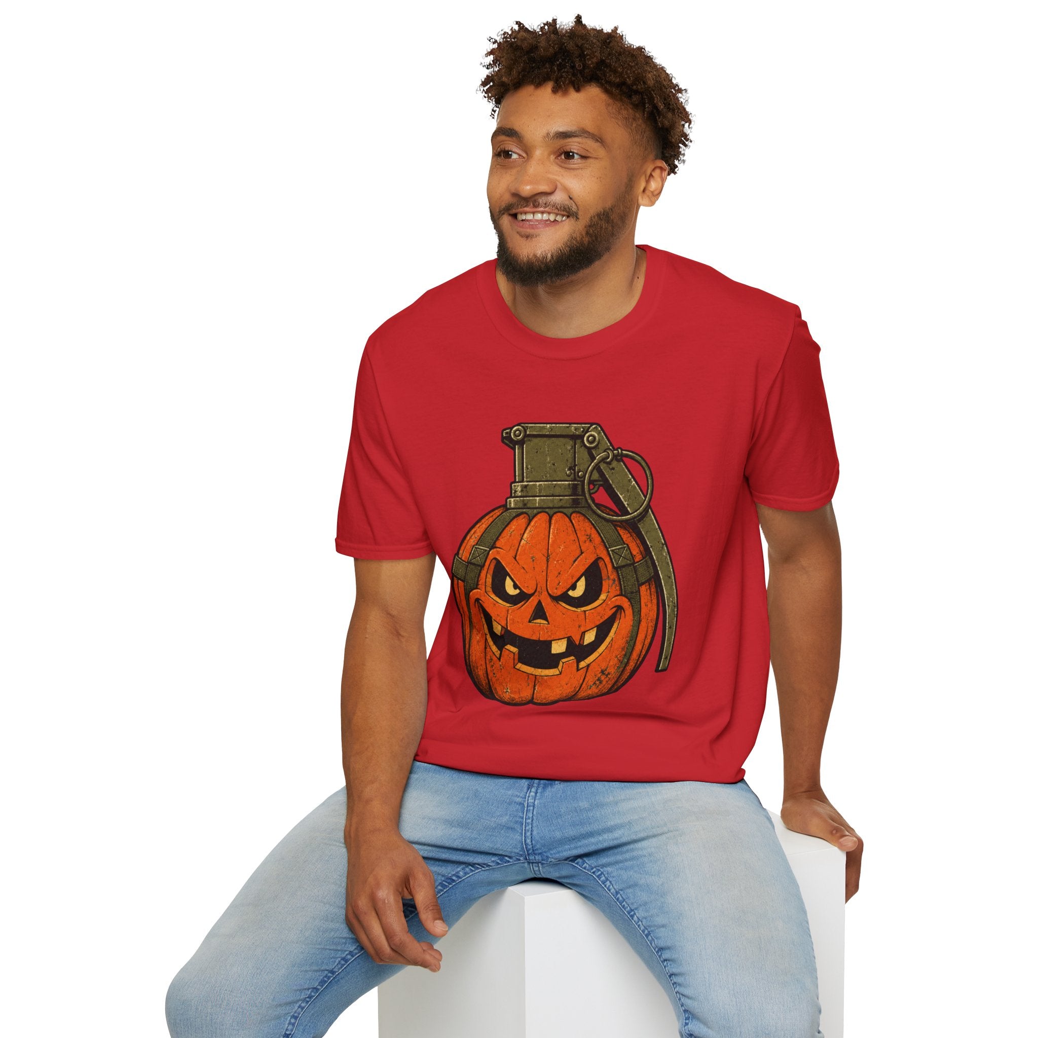 Pumpkin Grenade – Spooky Military Halloween T-Shirt, Jack-O'-Lantern Graphic Tee