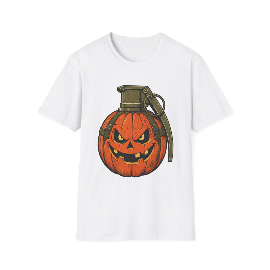 Pumpkin Grenade – Spooky Military Halloween T-Shirt, Jack-O'-Lantern Graphic Tee