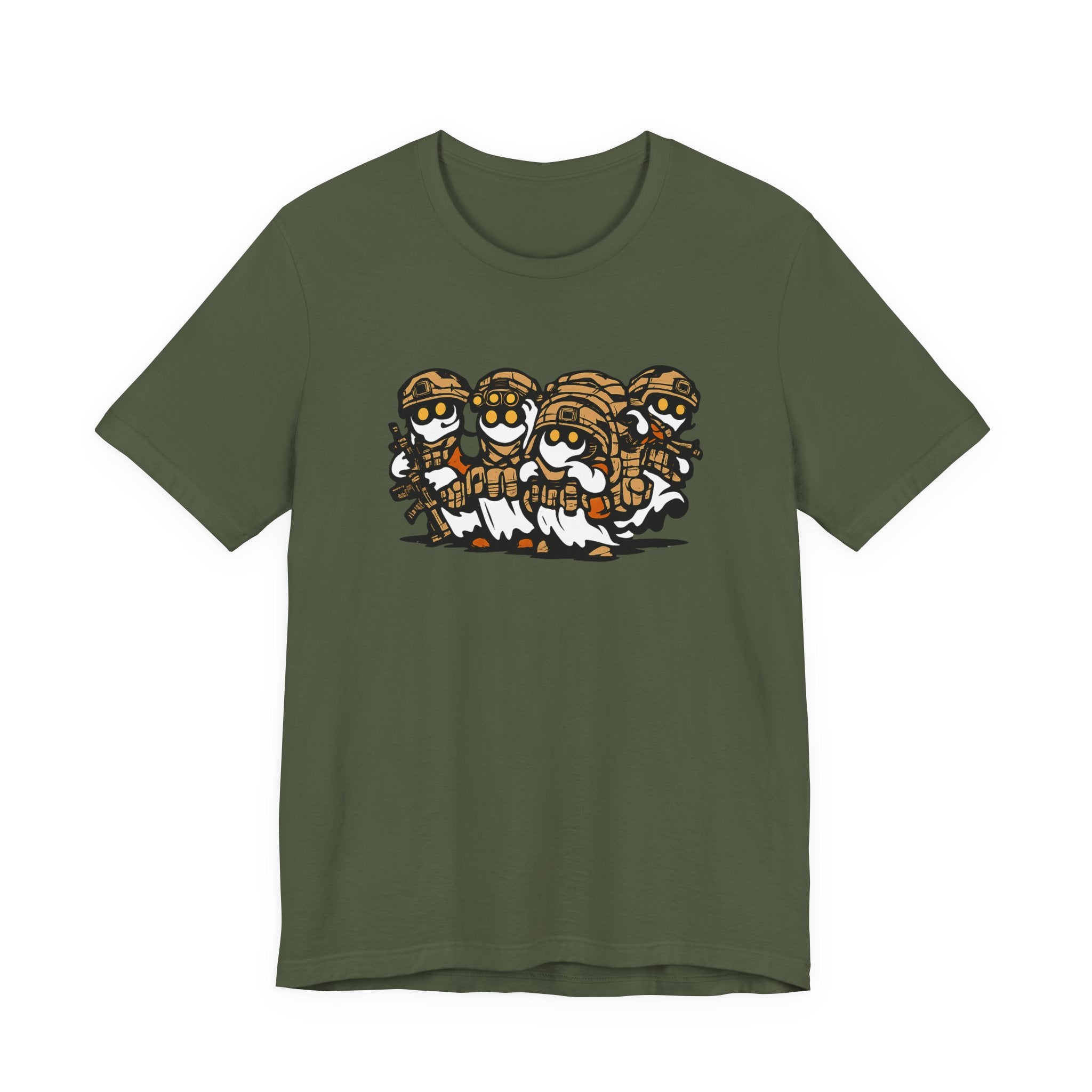 Tactical Ghost Squad – Funny Military Cartoon T-Shirt & Halloween Veteran Tee