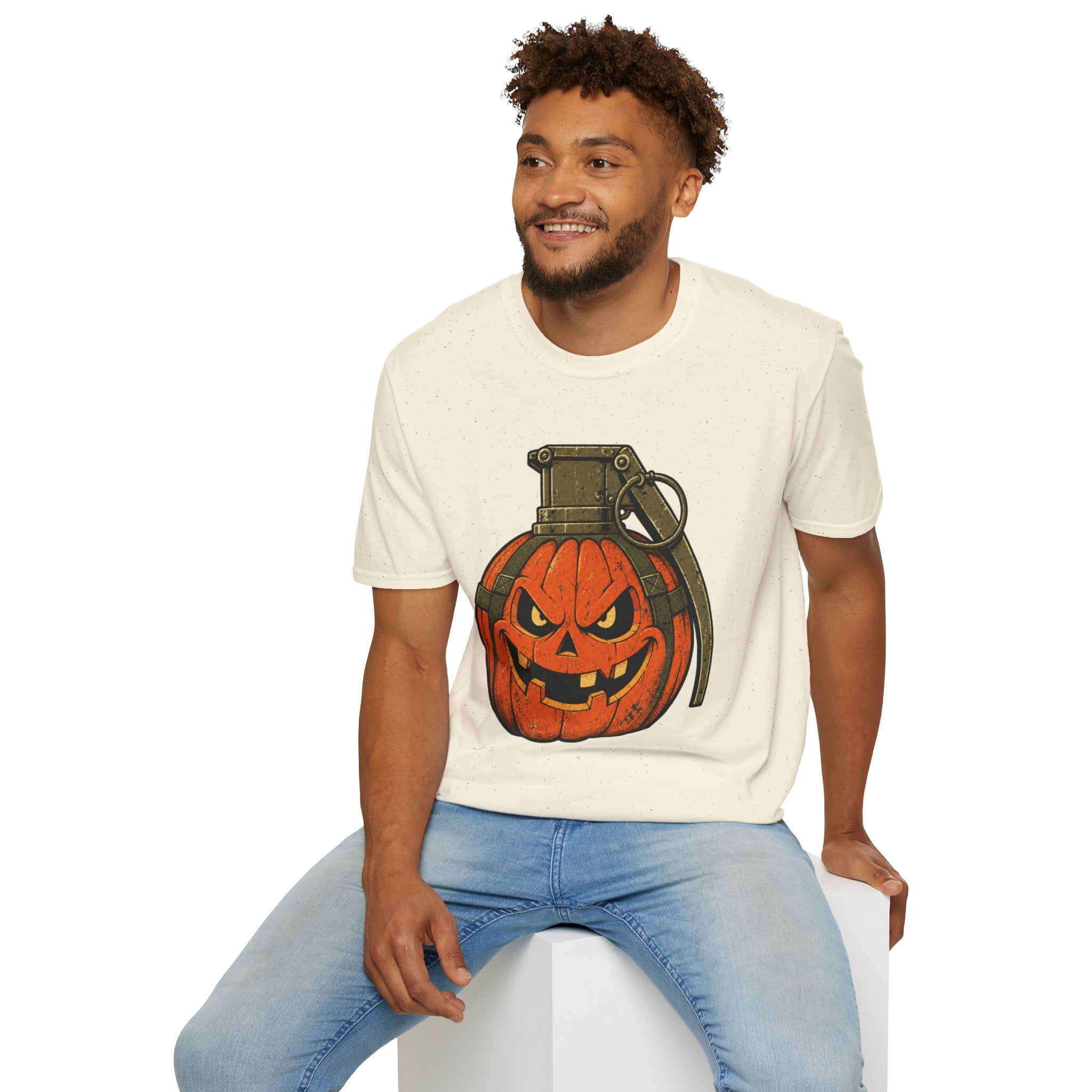 Pumpkin Grenade – Spooky Military Halloween T-Shirt, Jack-O'-Lantern Graphic Tee
