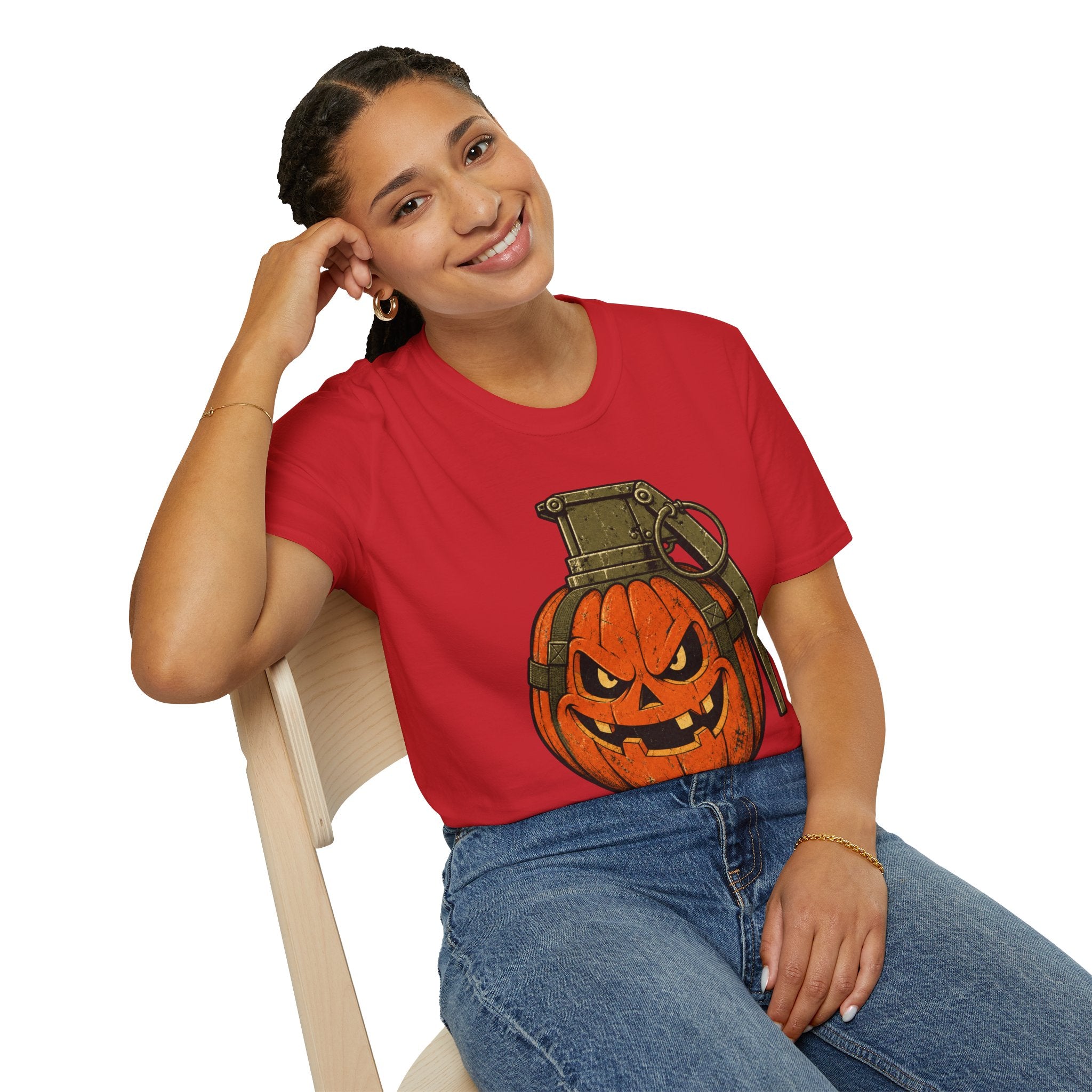 Pumpkin Grenade – Spooky Military Halloween T-Shirt, Jack-O'-Lantern Graphic Tee