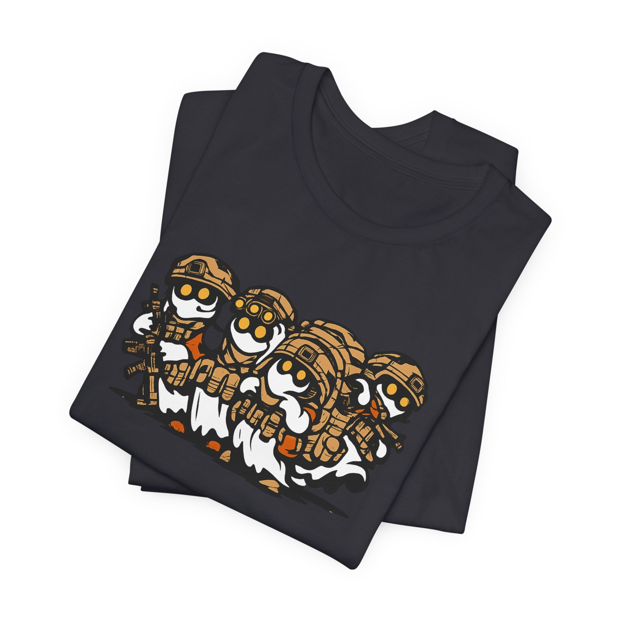 Tactical Ghost Squad – Funny Military Cartoon T-Shirt & Halloween Veteran Tee
